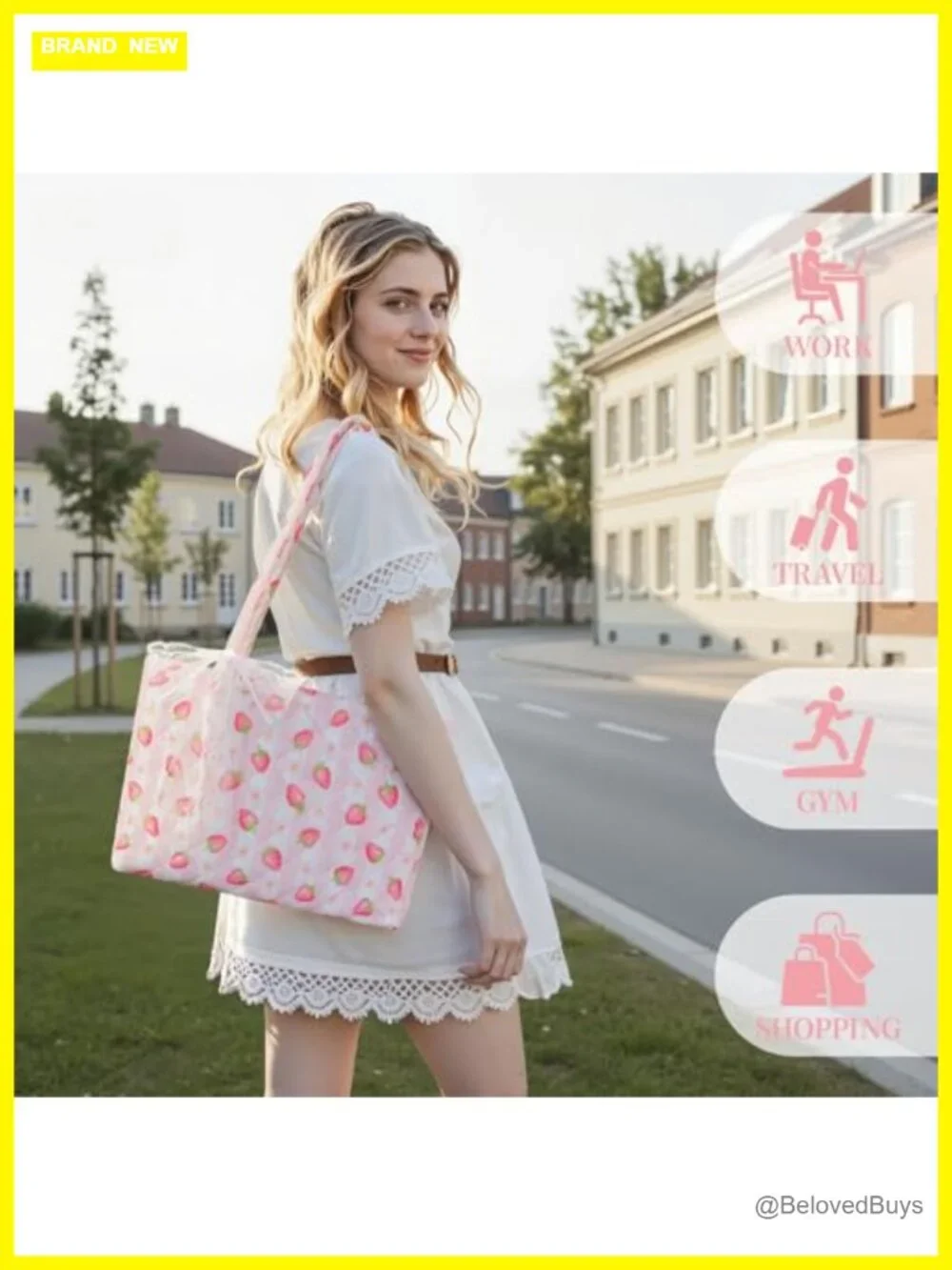 Quilted Cotton Floral Tote Bag, Lightweight Shoulder Purse for Work Travel